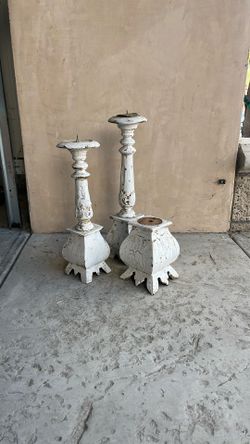 3 Rustic Wood Candle Holders 