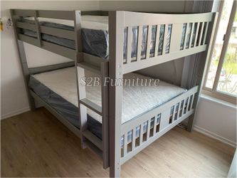 Full/full Size Grey Bunkbed With Orthopedic Mattress