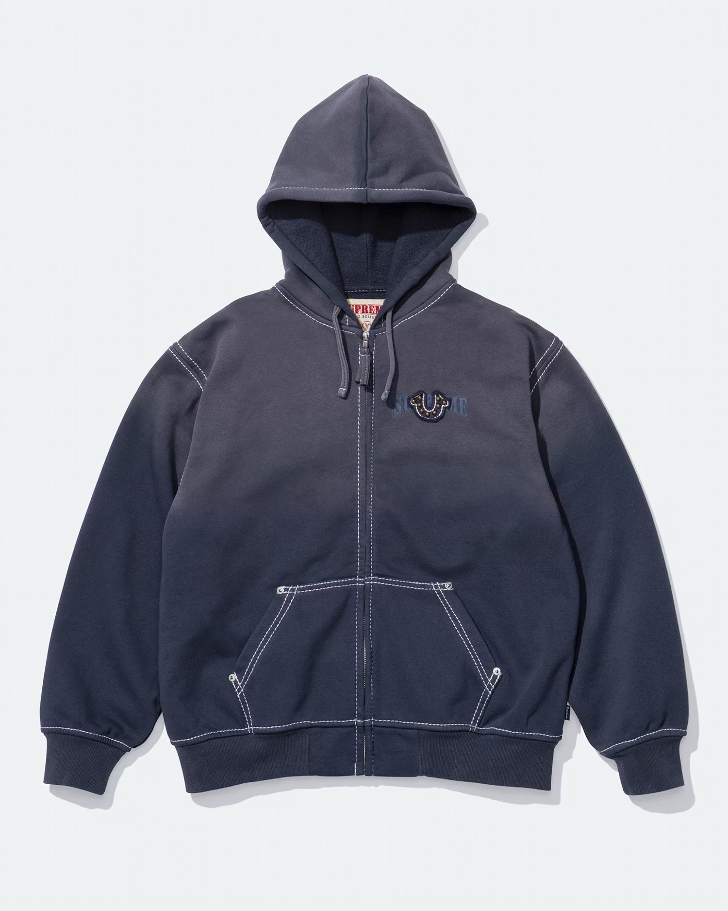 Supreme x True Religion Zip Up Hooded Sweatshirt - Navy Blue size XL