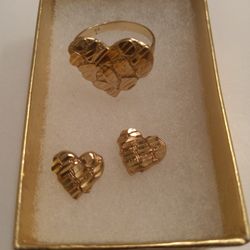 10kr Gold Nugget Heart Earrings / Ring 