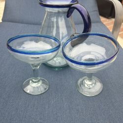 Hand-blown Margarita Pitcher and Matching Glasses