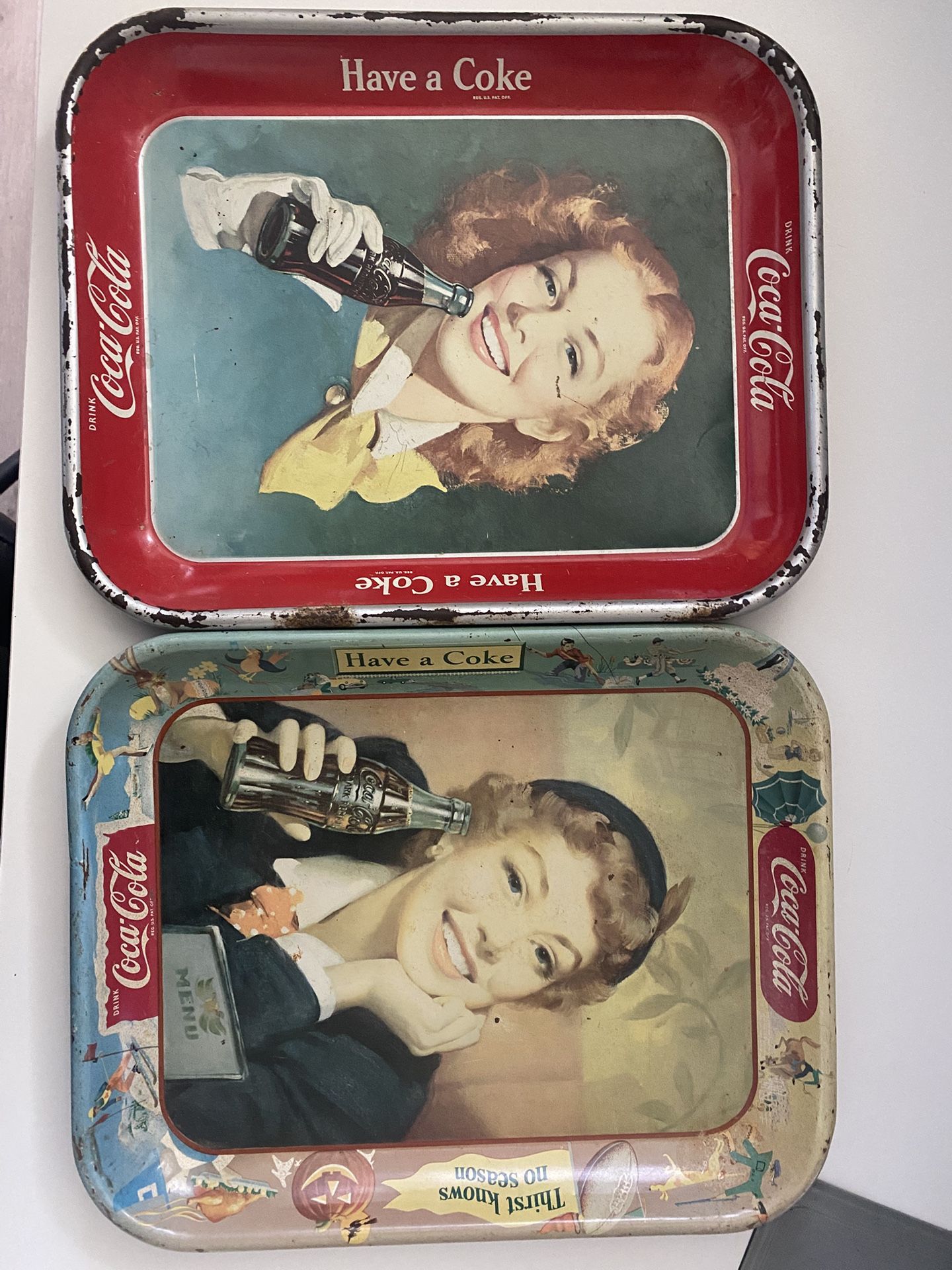 Authentic 1948/1953 Coca Cola Advertising Trays- Lightly Used