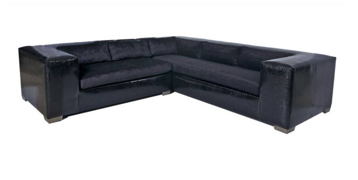 WALAROO BLACK CROC-LEATHER SECTIONAL COUCH