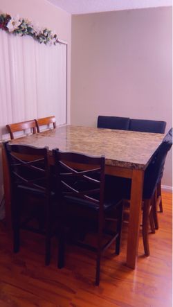 Large square faux marble stone high top dining table