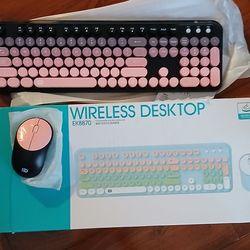 Black/pink wireless keyboard and mouse