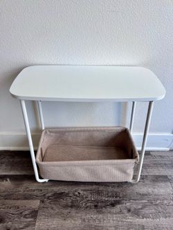 White Side End Table with Fabric Basket FURNITURE