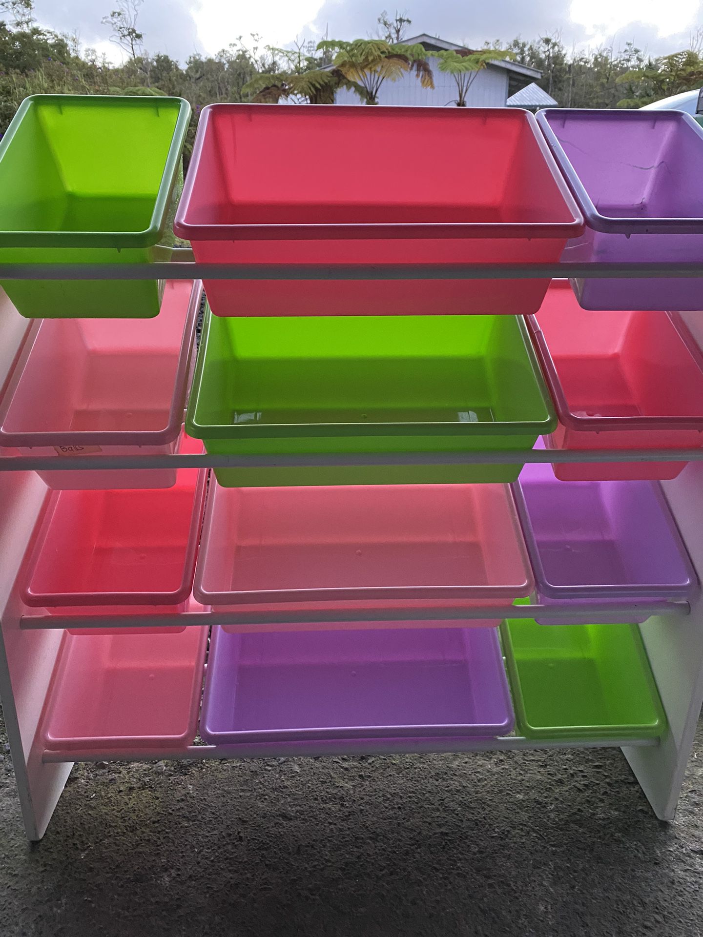 Kids' Toy Storage Organizer with 12 Plastic Bins- White/Pastel. 