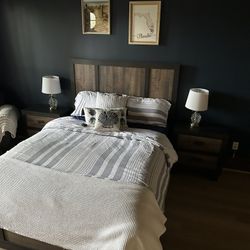 Queen Bed Set : Includes 2 Night Stands, Tall Dresser, Bed Frame, Mattress & Box Spring 