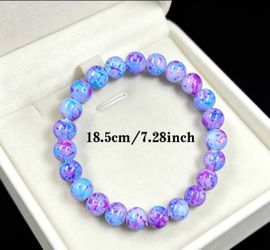 Purple Blue Speckled Bead Stretch Bracelet