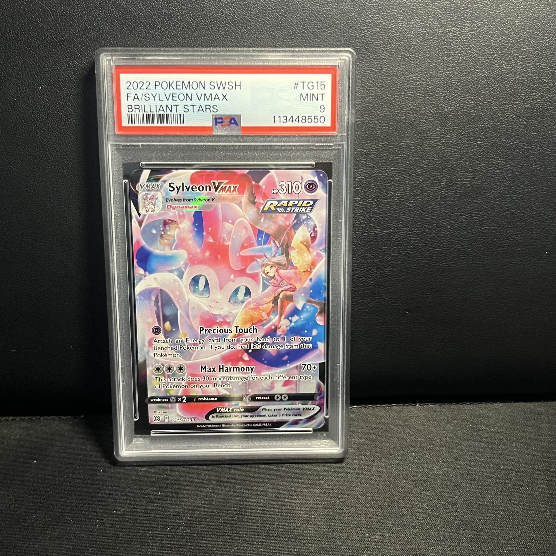 Sylveon VMAX TG15/TG30 Swsh09: Brilliant Stars Trainer Gallery Holo. PSA 9 MINT