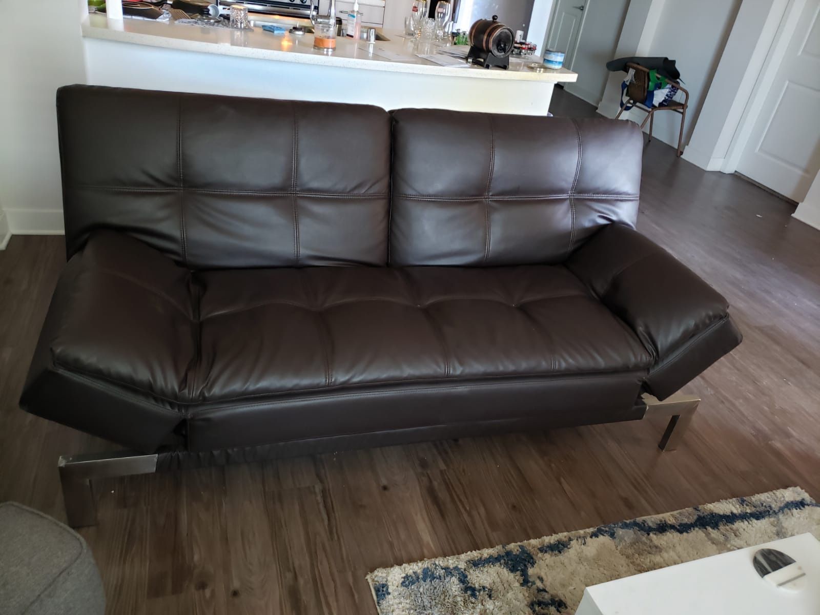 Brown leather comfy futon