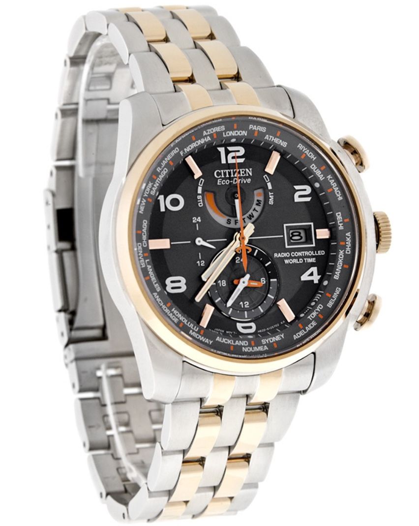 Citizen Eco-Drive 2Tone Radio Control World Time Mens Watch AT9016-56H