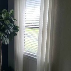 White Cordless Faux Wood Blinds for Windows with 2 in. Slats - 35 in. W x 64 in. L (Actual Size 34.5 in. W x 64 in. L) mint condition 3 months old pet