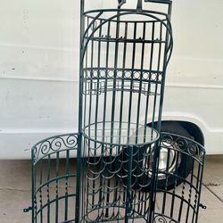 Gorgeous Vintage Round Wrought Iron Locking Wine Rack Bar Cabinet