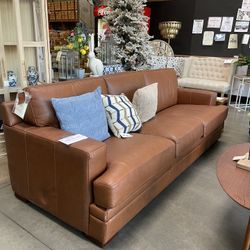 Sofa, Genuine Leather Carmel Sofa,  Never Used 