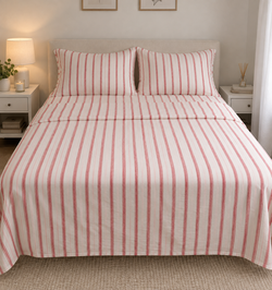 Queen Sheet Set - Laura Ashley Red Stripes