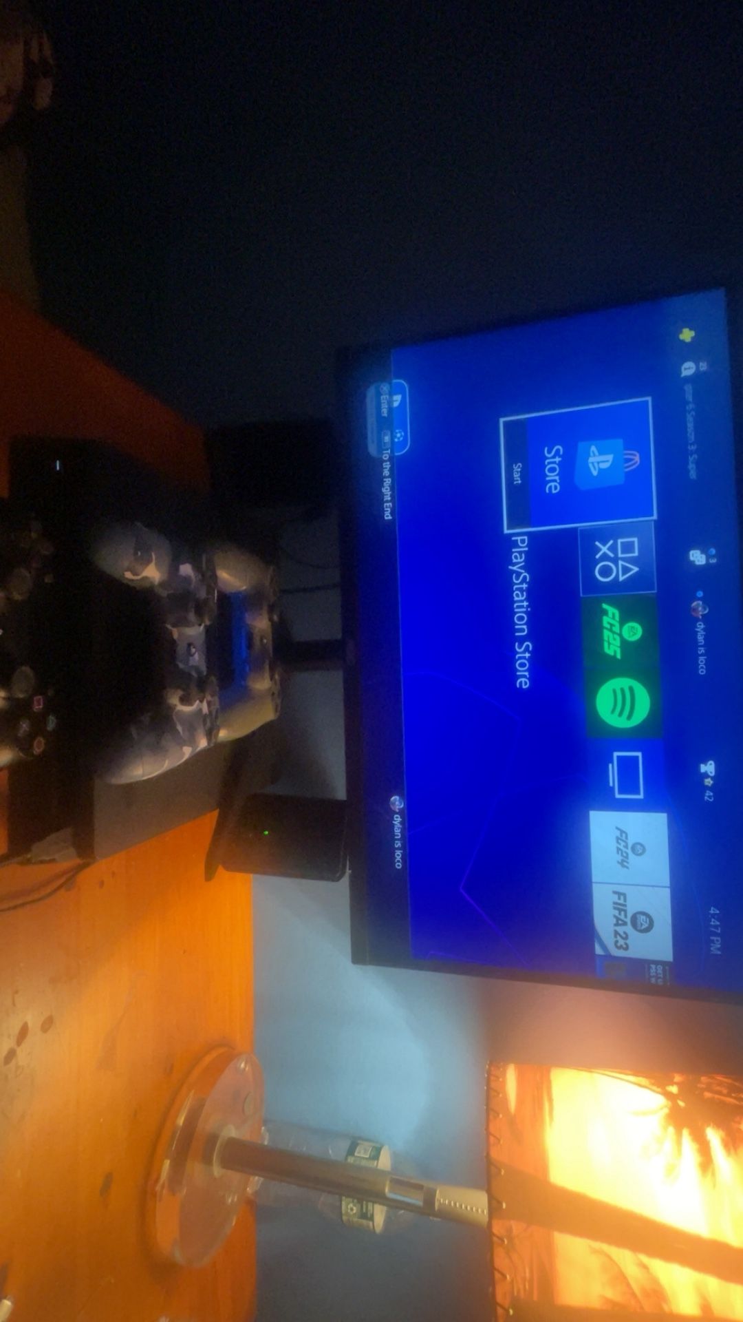 Ps4 set up with monitor and three controllers