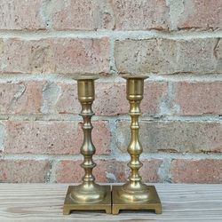 Vintage Brass Ringed Footed Candlestick Holders