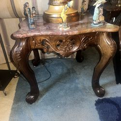Marble Top Mahogany Cocktail, End, & Sofa Table