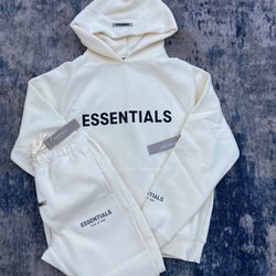 Fear of God Essentials Cream Hoodie & Pants Set Size Small