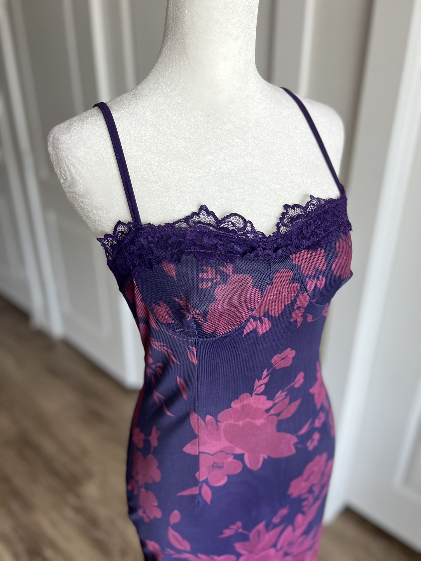New w Tags COMMENSE Corset Purple Maxi Dress sz M