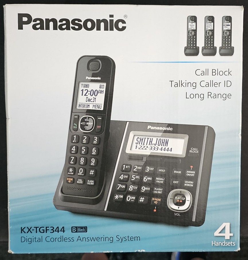 Panasonic KX-TGF344 Digital Cordless Phones (4) w/ Call Block and Digital Answering System