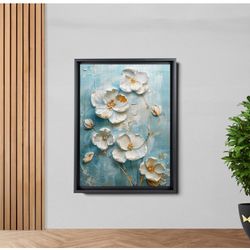 Floral Canvas Wall Art - Blue Gray Botanical Print E69