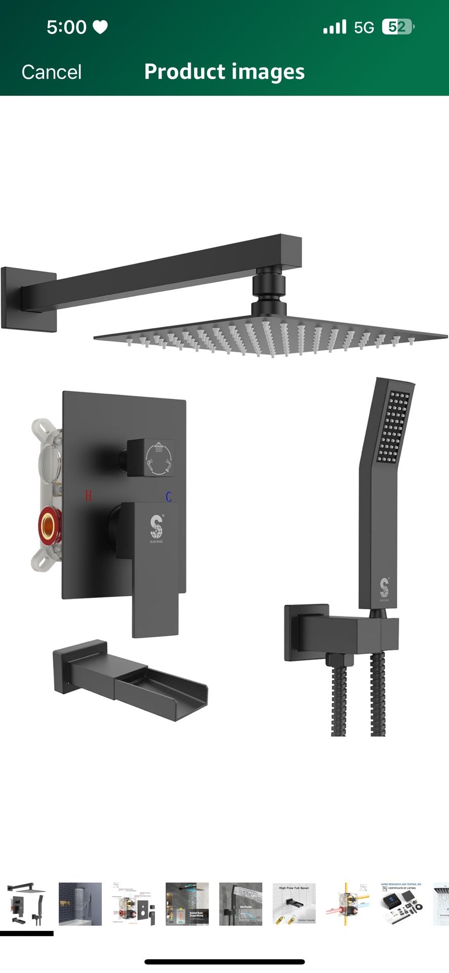 SR SUN RISE 12 Inches Bathtub Shower Faucet Set All Metal Shower System with Tub Spout 1.8GPM Square Shower Head and Handheld Sprayer Shower Fixtures,