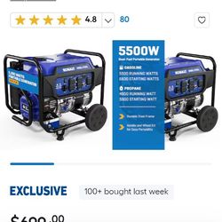 New In The Box Unopened With Receipt Kobalt Generator Generator 5500 Watts Dual Fuel Propane And Gas.