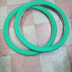 PAIR of GREEN BICYCLE TIRES 24" X 2.125 Classic Diamond Pattern Cruiser Bikes 