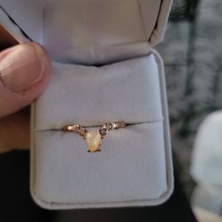Child's Ring Or Adult Pinky Ring, Opal/cz Diamonds