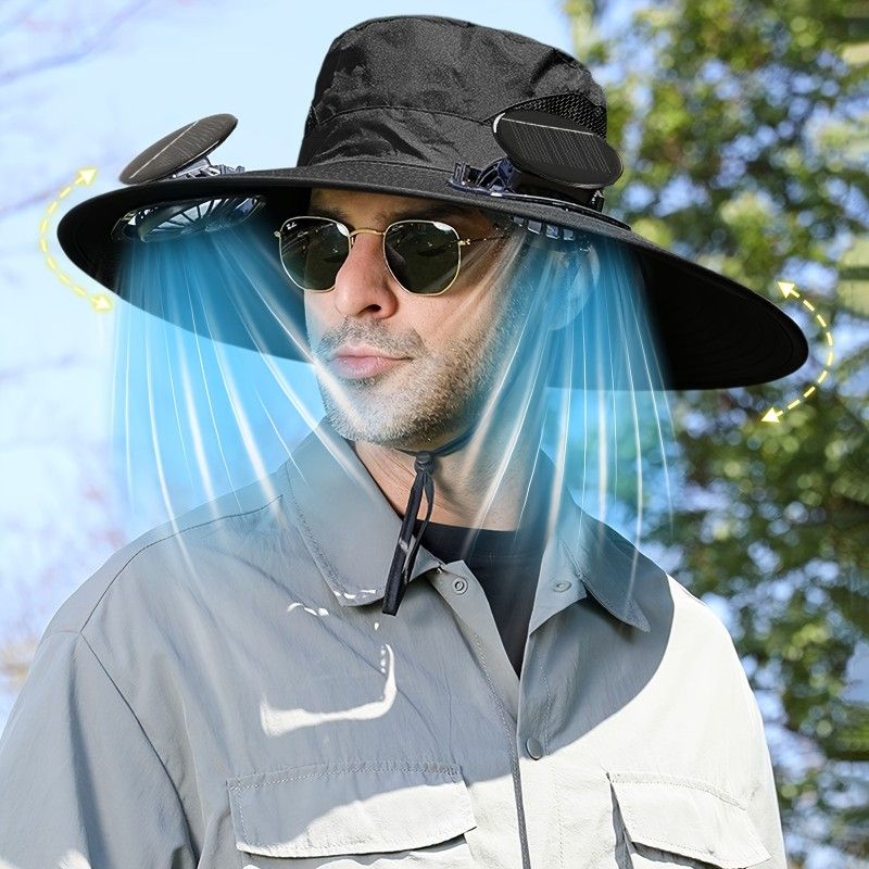 Sunshade Hat with Cooler, Novel & Practical Wide Outdoor Hat with 3 Speed Adjustable Solar Fan