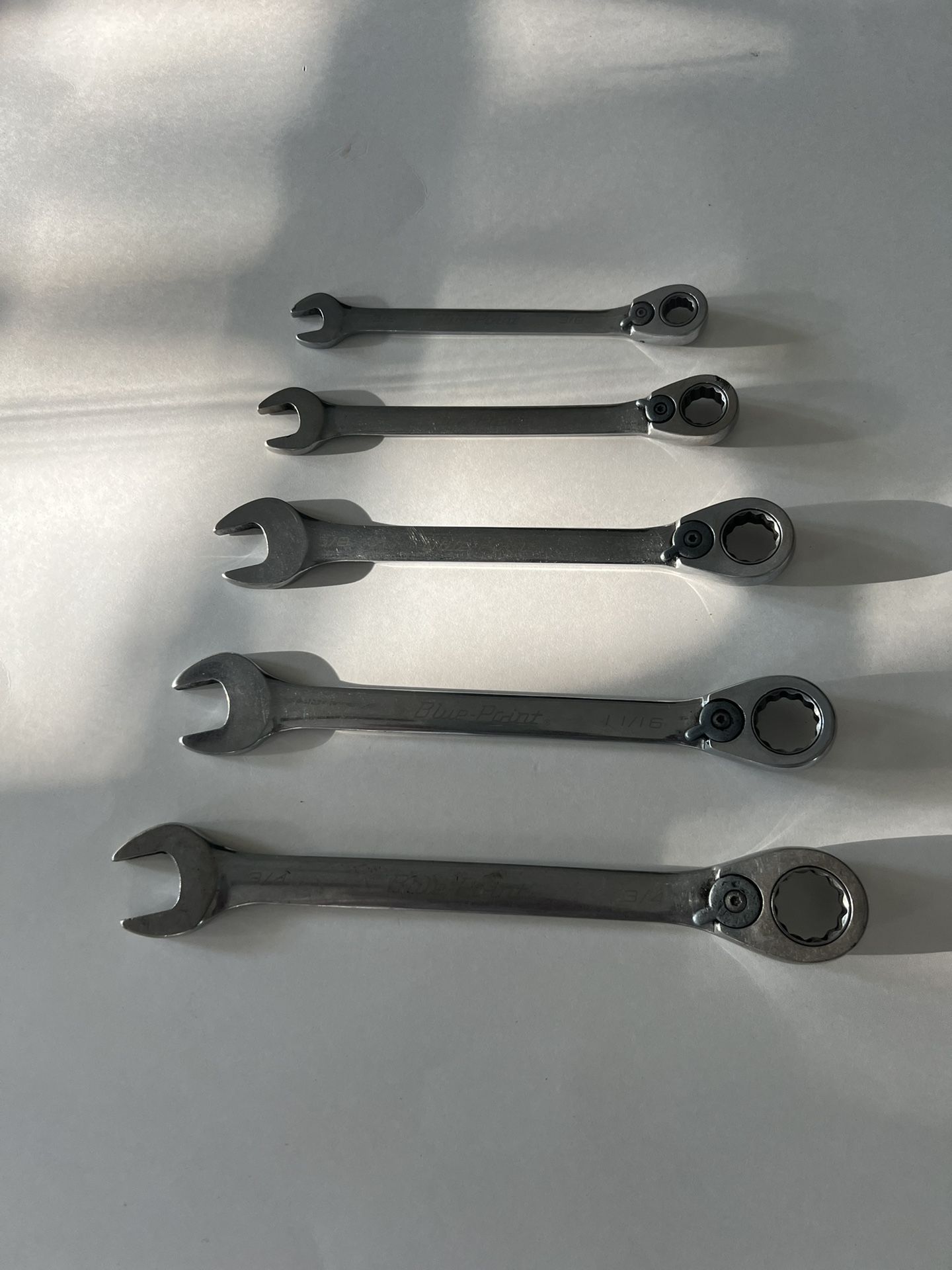 Lot of 5 -Blue Point 12-Point Reversible Ratcheting Combination Wrench 