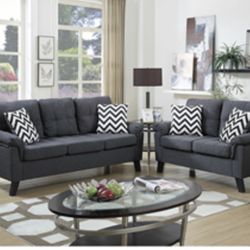 Beautiful Two Piece Blue Gray Sofa and Love Seat Set