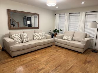 Raymour & Flanigan Beige Couch & Loveseat Set