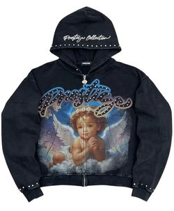 Angel Graphic Studded Hooded Jacket
