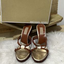 Michael Kors Sugar Sandals Size 10 M Luggage Tan made in Italy 