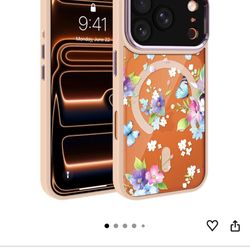 Qyliance iPhone 17 Pro Blue Butterfly Floral Shockproof Case