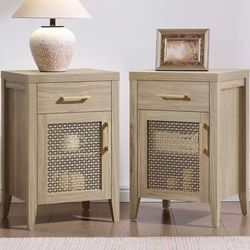 New assembled Tall Nightstands Set of 2 with Drawer - Farmhouse Night Stand Bedside Tables with Storage, Wooden End Tables with Metal Mesh Door and Ad