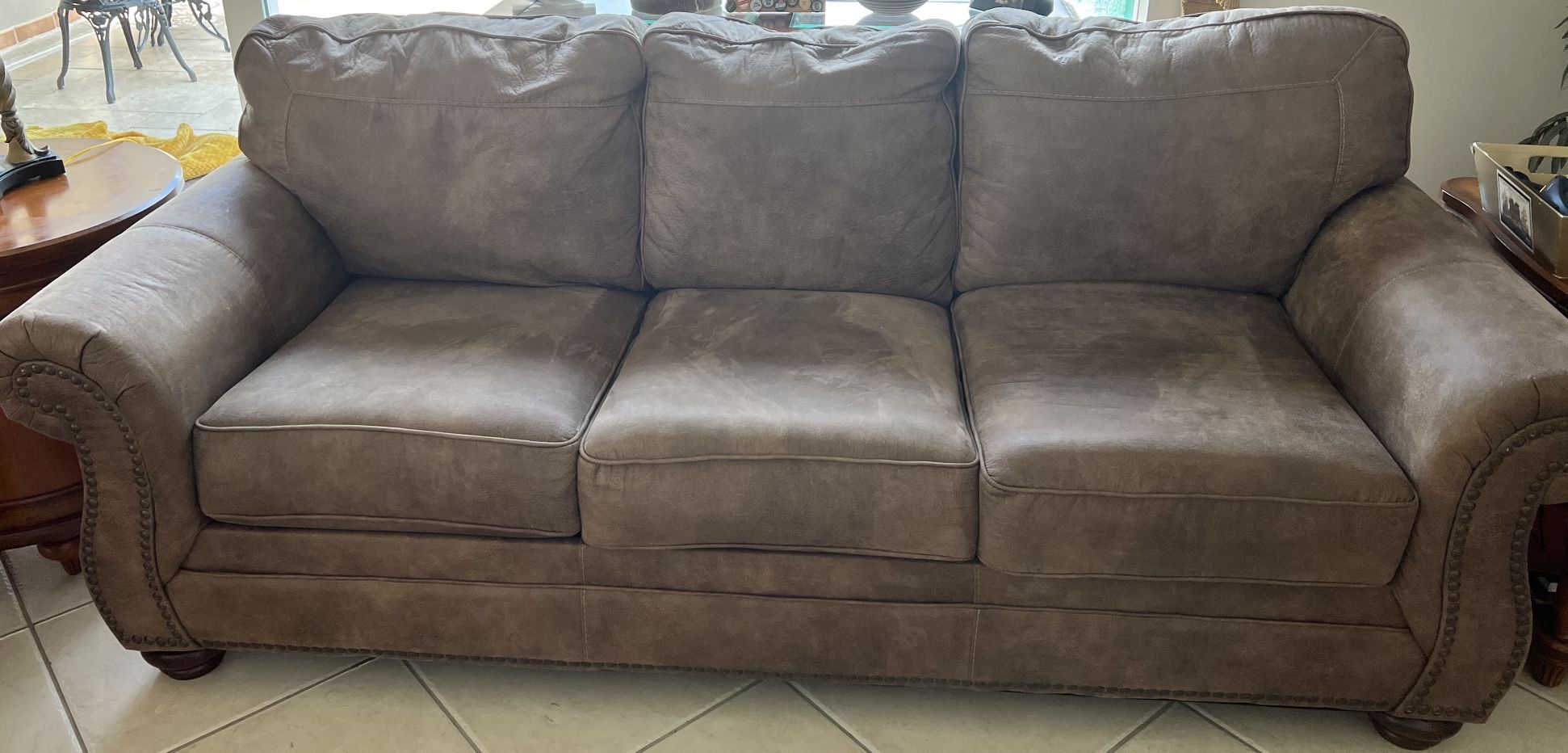 Faux Suede Couch. 84 Inches Wide. Smoke Free Home.