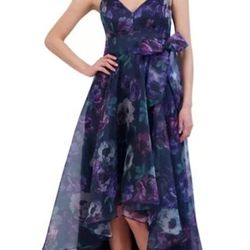 Eliza J Floral Print Sleeveless High Low Ethereal Whimsical Gown Navy NWT 8
