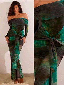 Dark green off the shoulder dress