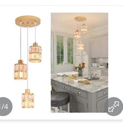 Lámpara Moderna Dorada/Modern Gold Crystal Pendant Light Fixture