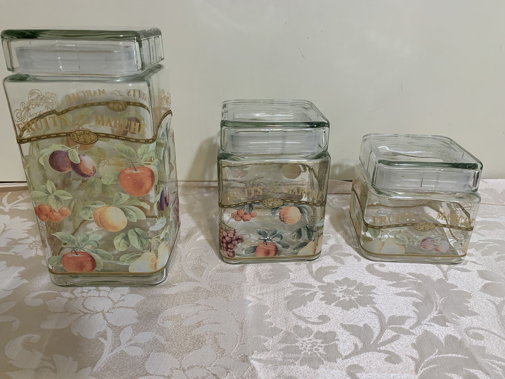 French hand painted glass canister set