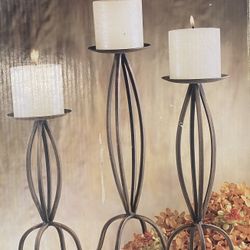 3pc Antique Finish Candle Holder Set