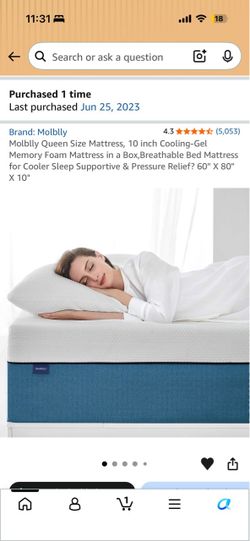 Molblly Queen Size 10-Inch Cooling-Gel Memory Foam Mattress / Bed