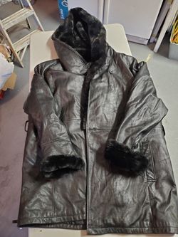 Womans Lg Leather Jacket with Hood