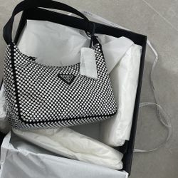 Prada Re-Edition Satin mini-bag with crystals