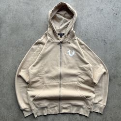 True Religion tan zip up hoodie 