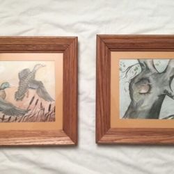 Wildlife Ducks Original Art Painting Oak Frames Cabin Nature